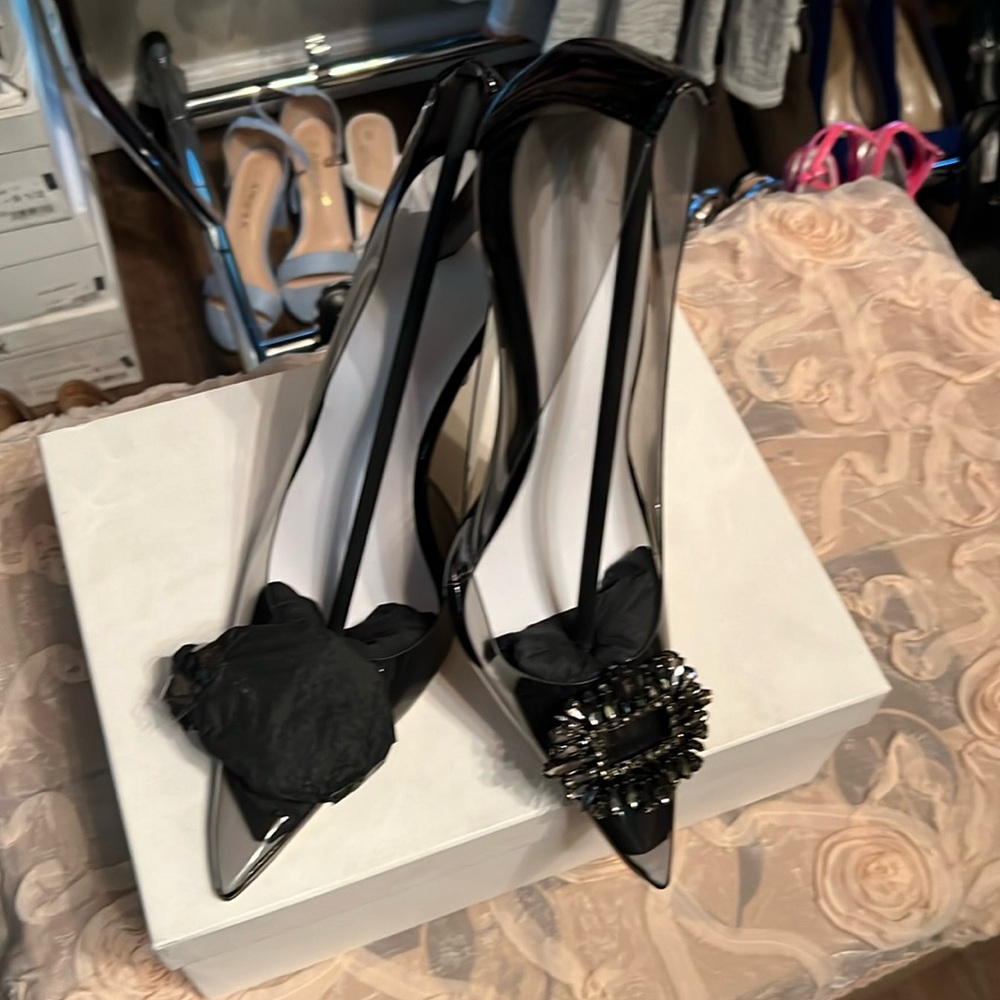 Beautiful black heels clear Smokey black size 14